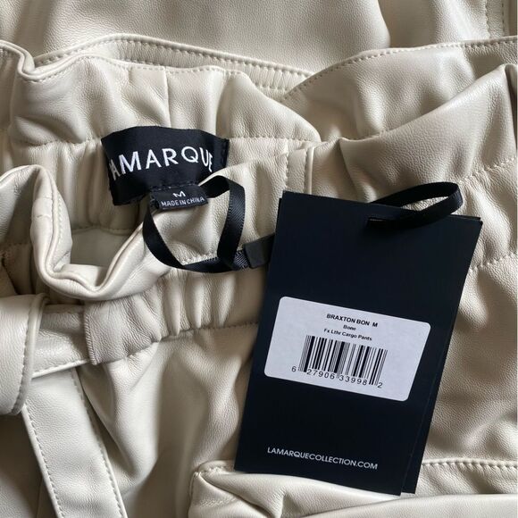 NWT LaMarque Braxton Faux-Leather Tie-Waist Pull-On Pants cargos cream Revolve M - Picture 9 of 13